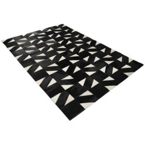 Covor Kring, piele naturala, 160x230 cm, Negru/Alb