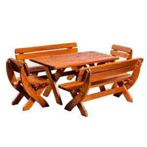 Set mobilier gradina KING din lemn cu masa 160x80x73 culoare teak